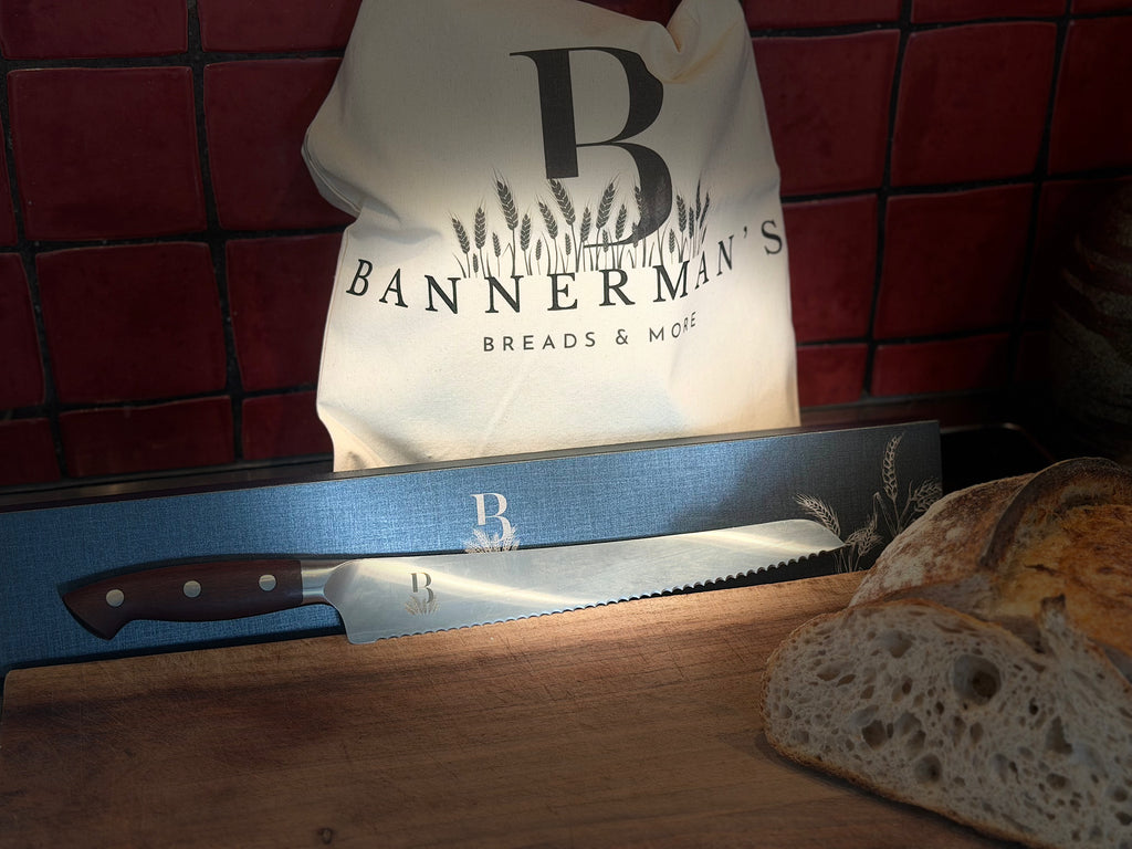 Bannerman's branded bread bag and bread knife gift set